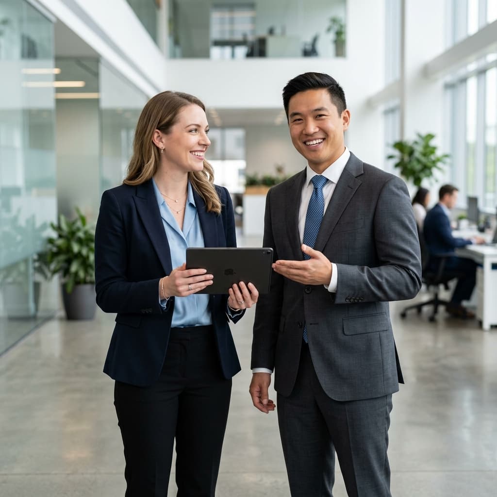 Colleagues collaborating on a digital tablet